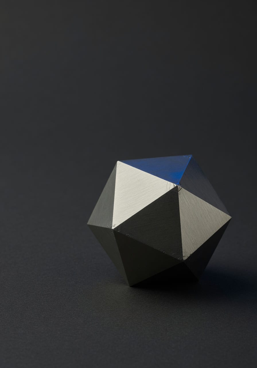 Metallic icosahedron — abstract representation of the agent fleet.